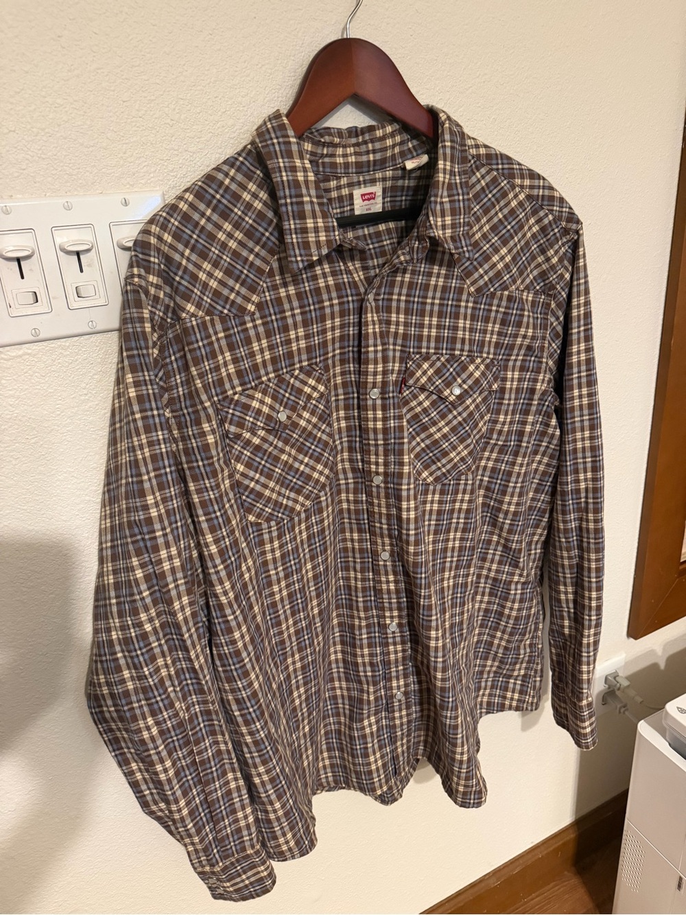 Levi's Brown and Blue Plaid Western Button-Down Shirt